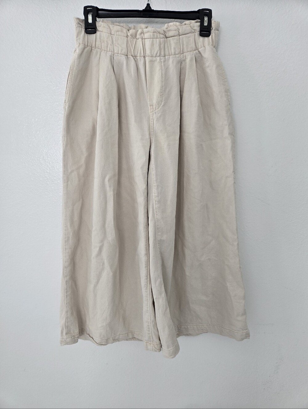 Pilcro Paperbag Waist Wide Leg Cropped Pants - Cream Size Xxs - Picture 5 of 15